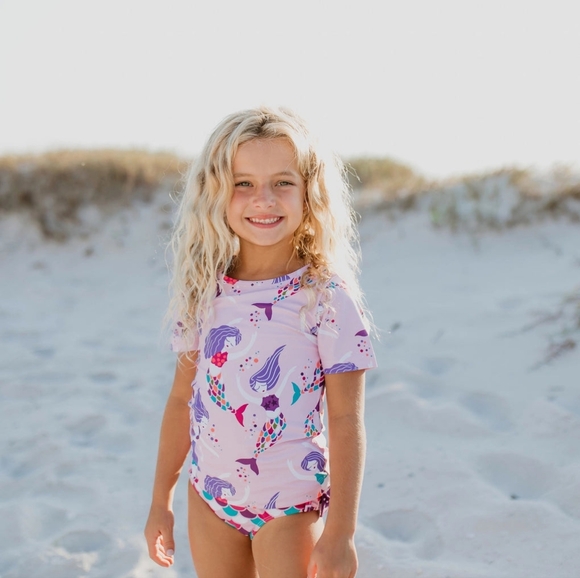 Purple Mermaid Rash Guard Ruffle Swimsuit - Picture 3 of 3